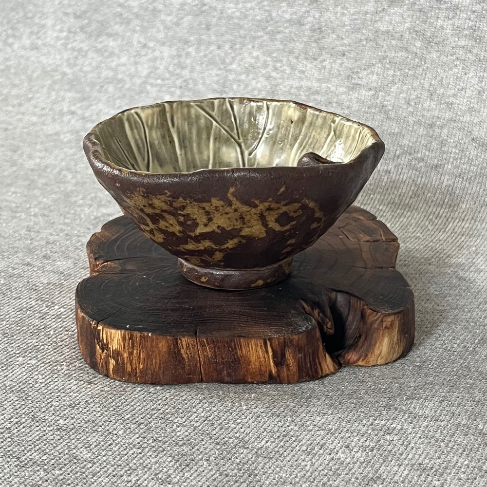 Antique Japanese Handmade Ceramic Bowl-Vase & Stand